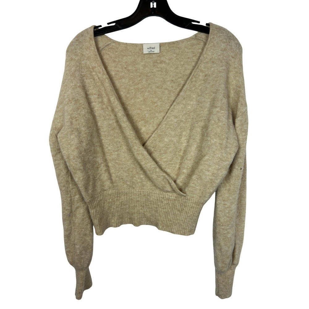 Wilfred Aritzia Wrap Sweater Tan Beige Wool Cashmere Balletcore Top  Medium